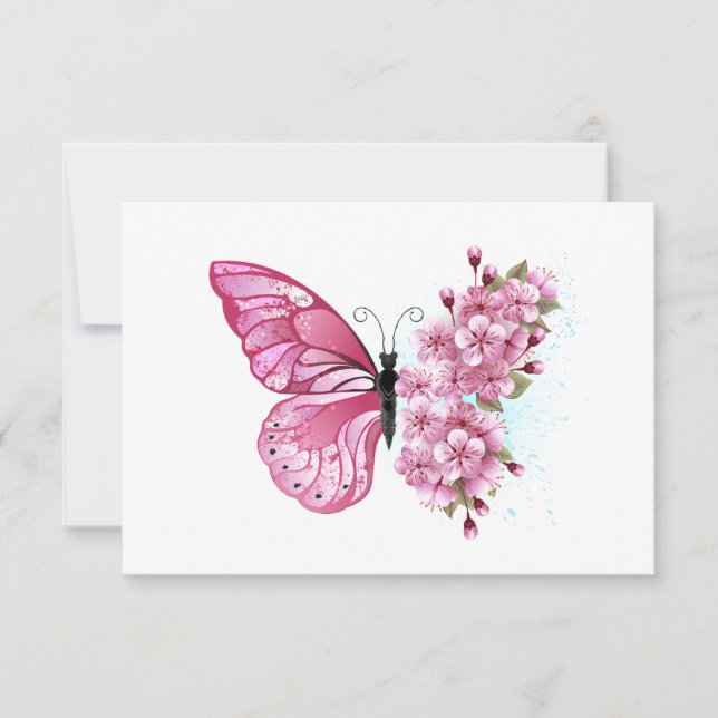 Flower Butterfly with Pink Sakura RSVP Card (Front)