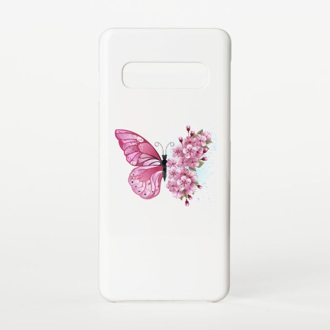 Flower Butterfly with Pink Sakura Samsung Galaxy Case (Back)