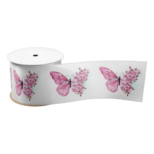 Flower Butterfly with Pink Sakura Satin Ribbon