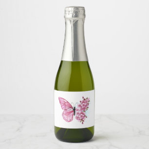 Flower Butterfly with Pink Sakura Sparkling Wine Label