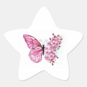 Flower Butterfly with Pink Sakura Star Sticker