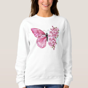 Flower Butterfly with Pink Sakura Sweatshirt