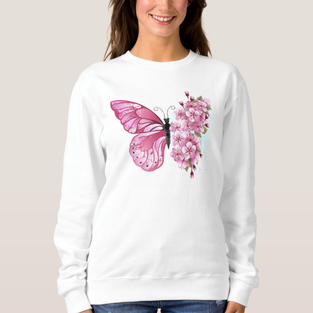 Flower Butterfly with Pink Sakura Sweatshirt (Front)