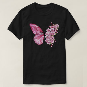 Flower Butterfly with Pink Sakura T-Shirt