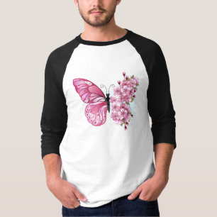 Flower Butterfly with Pink Sakura T-Shirt