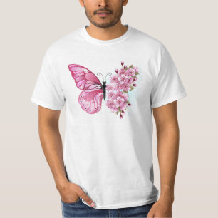 Flower Butterfly with Pink Sakura T-Shirt