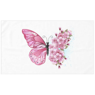 Flower Butterfly with Pink Sakura Tablecloth