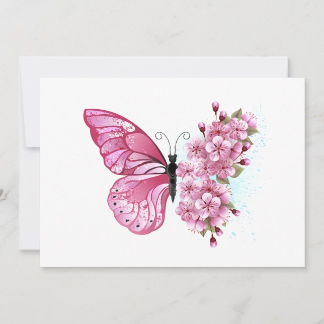 Flower Butterfly with Pink Sakura Thank You Card (Front)