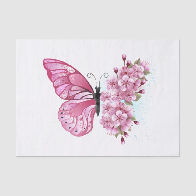 Flower Butterfly with Pink Sakura Tissue Paper (Front)