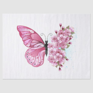 Flower Butterfly with Pink Sakura Tissue Paper