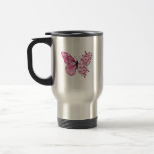 Flower Butterfly with Pink Sakura Travel Mug