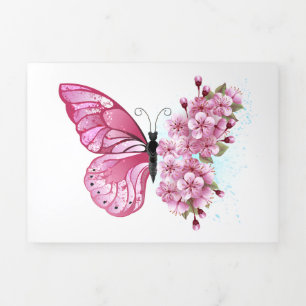 Flower Butterfly with Pink Sakura Tri-Fold Holiday Card