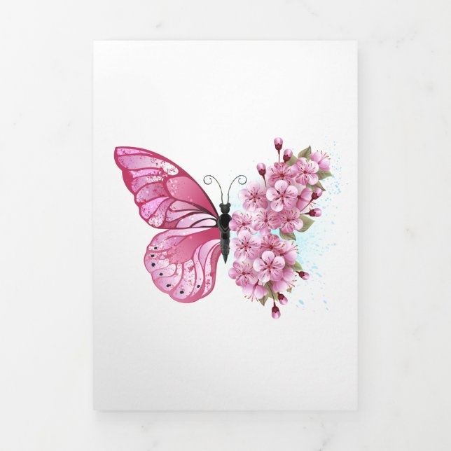 Flower Butterfly with Pink Sakura Tri-Fold Invitation (Cover)