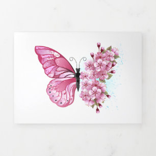 Flower Butterfly with Pink Sakura Tri-Fold Invitation