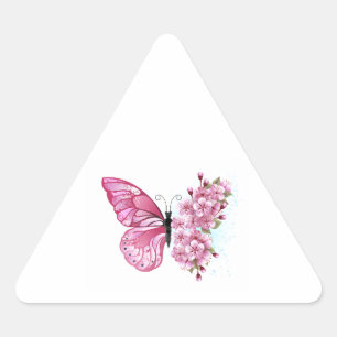 Flower Butterfly with Pink Sakura Triangle Sticker