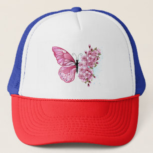 Flower Butterfly with Pink Sakura Trucker Hat