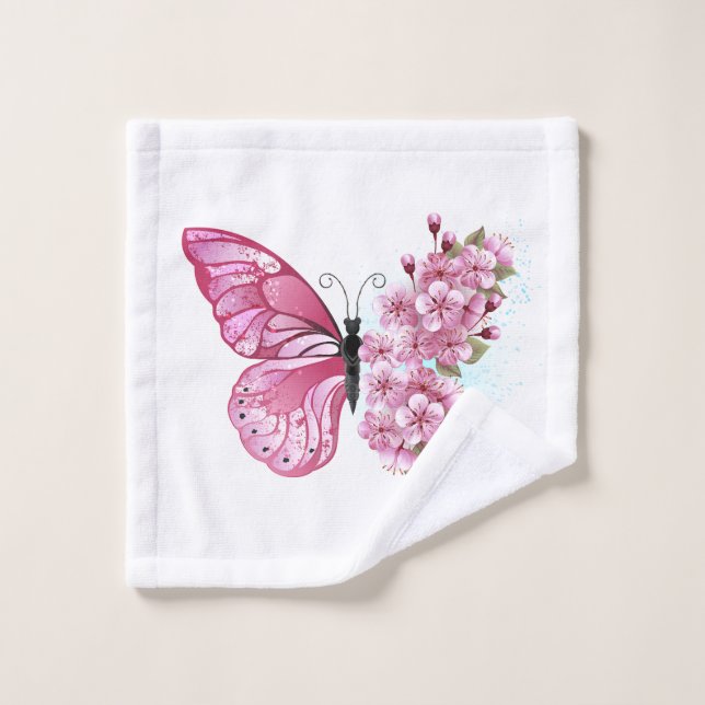 Flower Butterfly with Pink Sakura Wash Cloth (Wash Cloth)