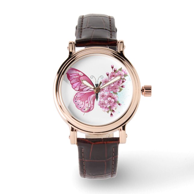 Flower Butterfly with Pink Sakura Watch (Front)