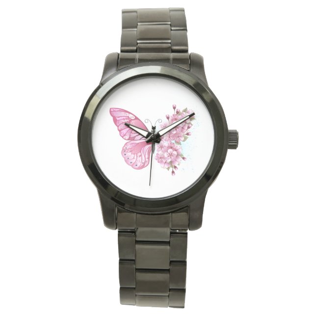Flower Butterfly with Pink Sakura Watch (Front)