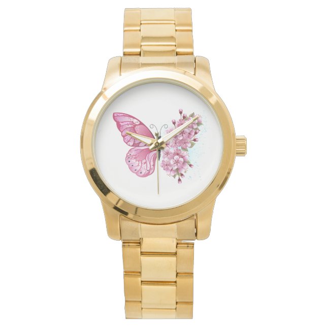Flower Butterfly with Pink Sakura Watch (Front)