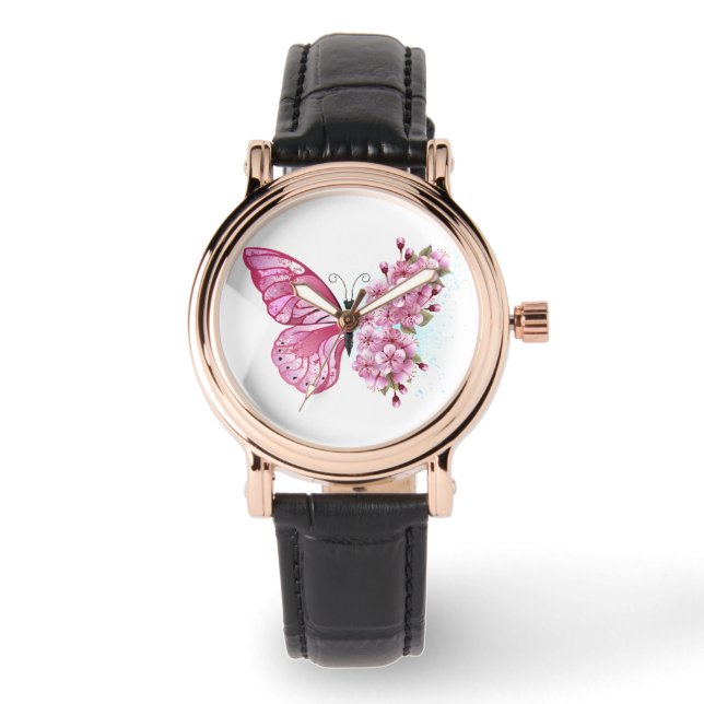 Flower Butterfly with Pink Sakura Watch (Front)