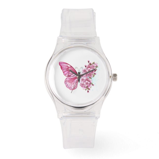 Flower Butterfly with Pink Sakura Watch (Front)