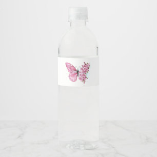 Flower Butterfly with Pink Sakura Water Bottle Label
