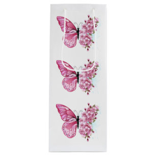 Flower Butterfly with Pink Sakura Wine Gift Bag