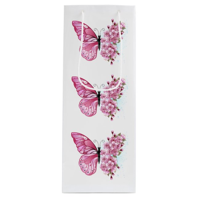 Flower Butterfly with Pink Sakura Wine Gift Bag (Front)