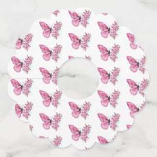 Flower Butterfly with Pink Sakura Wine Glass Tag