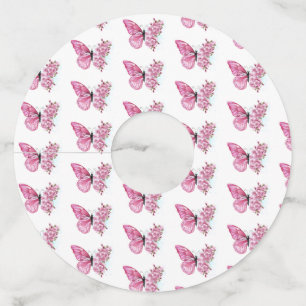 Flower Butterfly with Pink Sakura Wine Glass Tag
