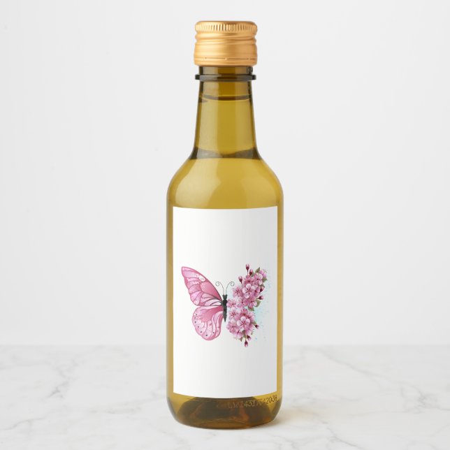 Flower Butterfly with Pink Sakura Wine Label (Front)