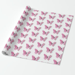 Flower Butterfly with Pink Sakura Wrapping Paper