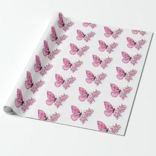 Flower Butterfly with Pink Sakura Wrapping Paper