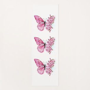Flower Butterfly with Pink Sakura Yoga Mat