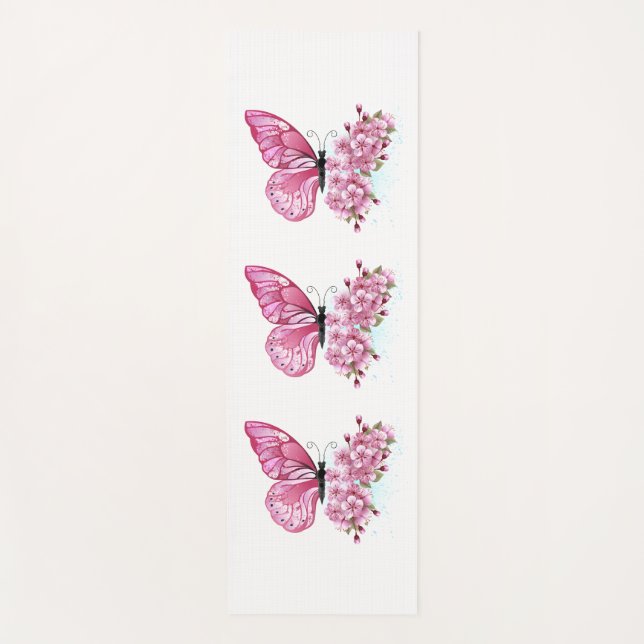 Flower Butterfly with Pink Sakura Yoga Mat (Front)