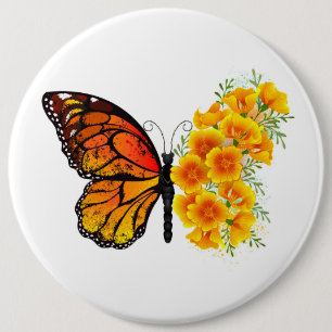 Flower Butterfly with Yellow California Poppy 6 Cm Round Badge