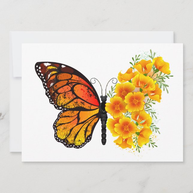 Flower Butterfly with Yellow California Poppy Announcement (Front)
