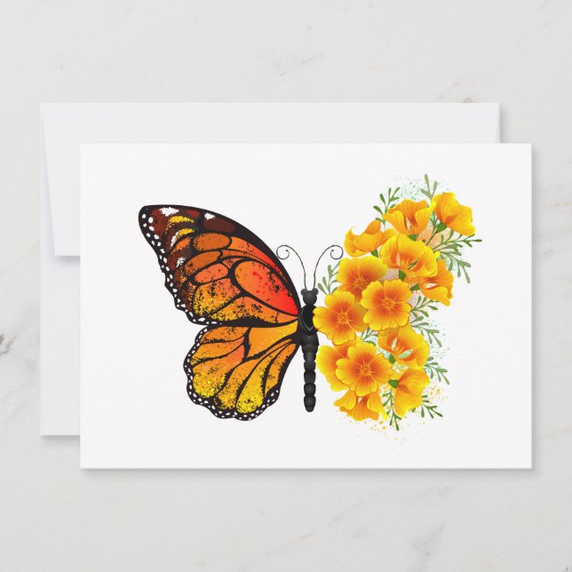 Flower Butterfly with Yellow California Poppy Announcement (Front)
