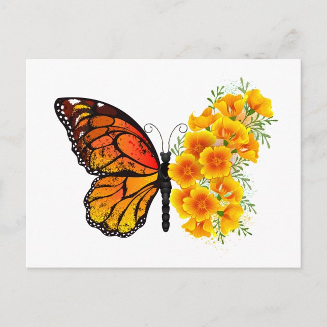 Flower Butterfly with Yellow California Poppy Announcement Postcard (Front)