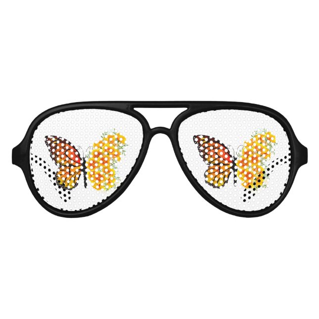 Flower Butterfly with Yellow California Poppy Aviator Sunglasses (Front)