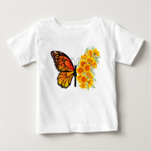 Flower Butterfly with Yellow California Poppy Baby T-Shirt