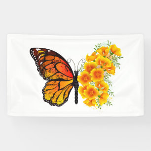 Flower Butterfly with Yellow California Poppy Banner