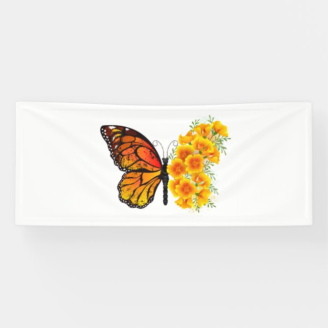 Flower Butterfly with Yellow California Poppy Banner (Horizontal)