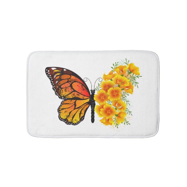 Flower Butterfly with Yellow California Poppy Bath Mat (Front)