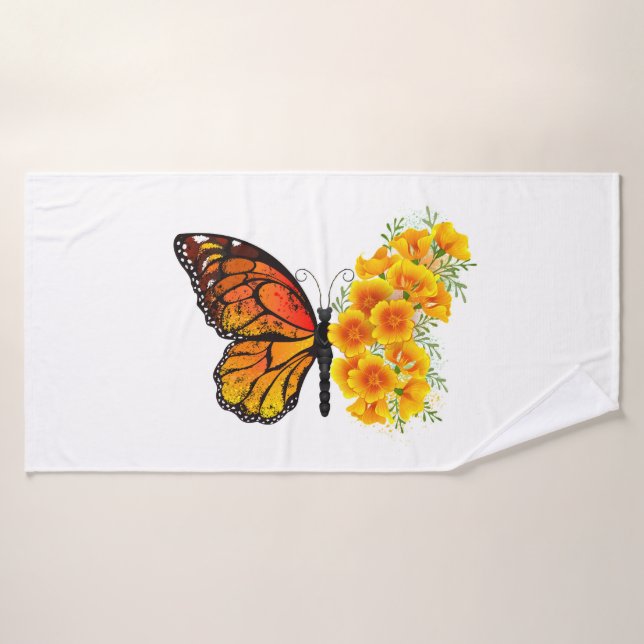Flower Butterfly with Yellow California Poppy Bath Towel (Bath Towel)