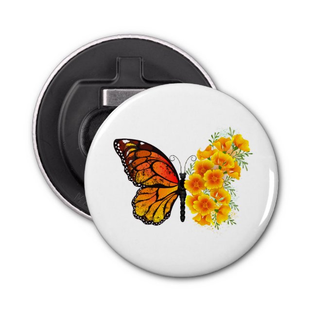 Flower Butterfly with Yellow California Poppy Bottle Opener (Front)
