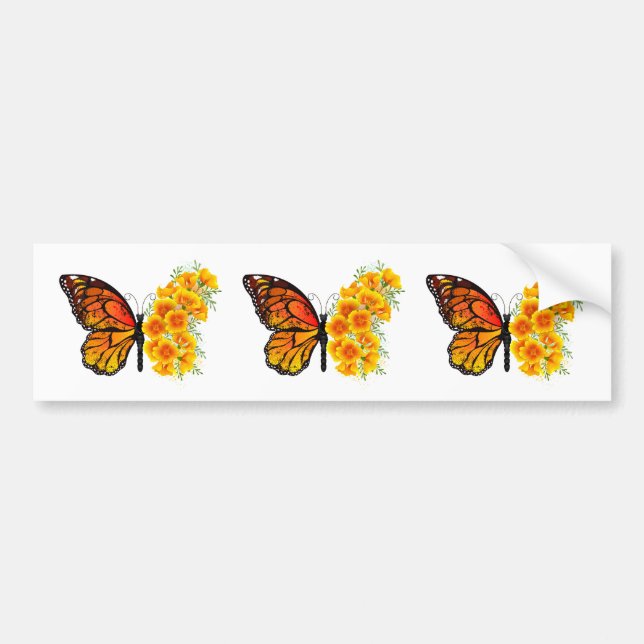 Flower Butterfly with Yellow California Poppy Bumper Sticker (Front)