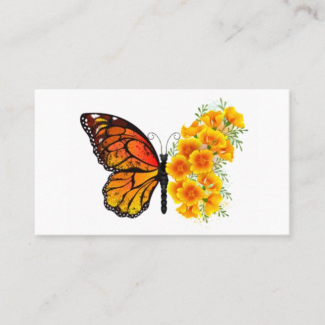 Flower Butterfly with Yellow California Poppy Business Card (Front)