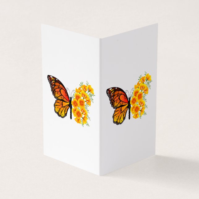 Flower Butterfly with Yellow California Poppy Business Card (Outside)